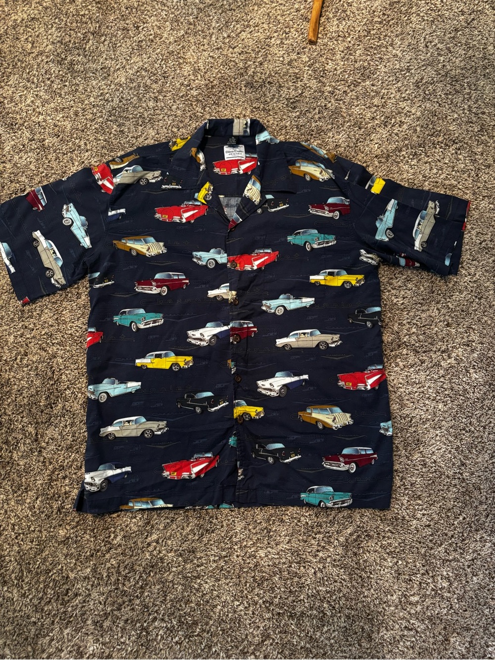 David Carey Men's Navy Retro Car Print Button-Up Shirt. Worn once. 2X